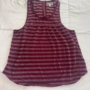 Striped Burgundy Sleeveless Top - American Eagle - Large